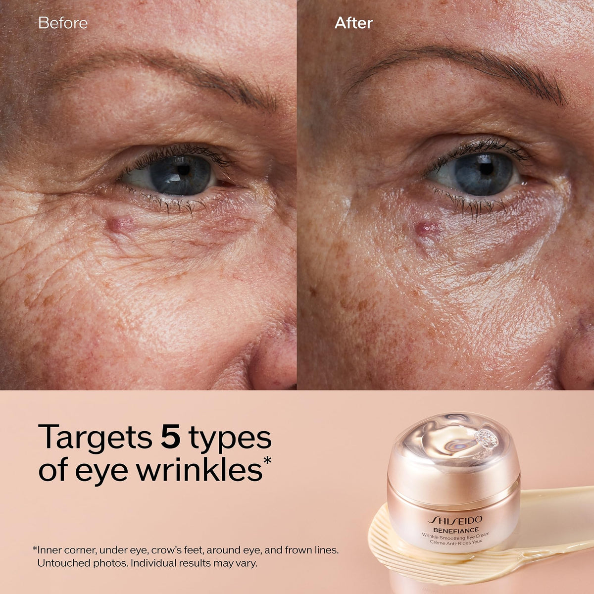 Shiseido Benefiance Wrinkle Smoothing Eye Cream (15 mL) - Advanced Anti-Aging for Deep Wrinkles, Dark Circles & 48-Hour Hydration