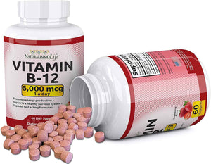 NaturalisimoLife Vitamin B12 6,000 mcg - Quick Dissolve Strawberry Flavor Nuggets - 60 Nuggets, Non-GMO, Vegan, Gluten Free