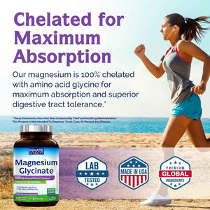 Innate Vitality Magnesium Glycinate 500mg - 70mg Elemental Magnesium Supplement - High Absorption, Non Buffered, Non-GMO & No Gluten - Vegan - Nerve Health - 120 Capsules (Pack of 1)