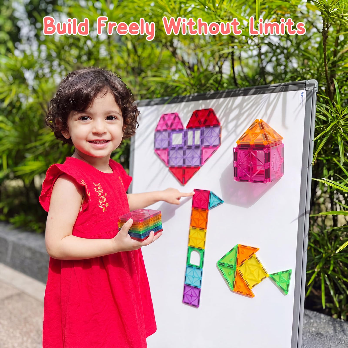Bmag 100PCS Magnet Building Blocks with 2 Cars for Kids, Magnetic Tiles Stacking Building Set for Boys Girls, STEM Preschool Educational Learning Construction Toy