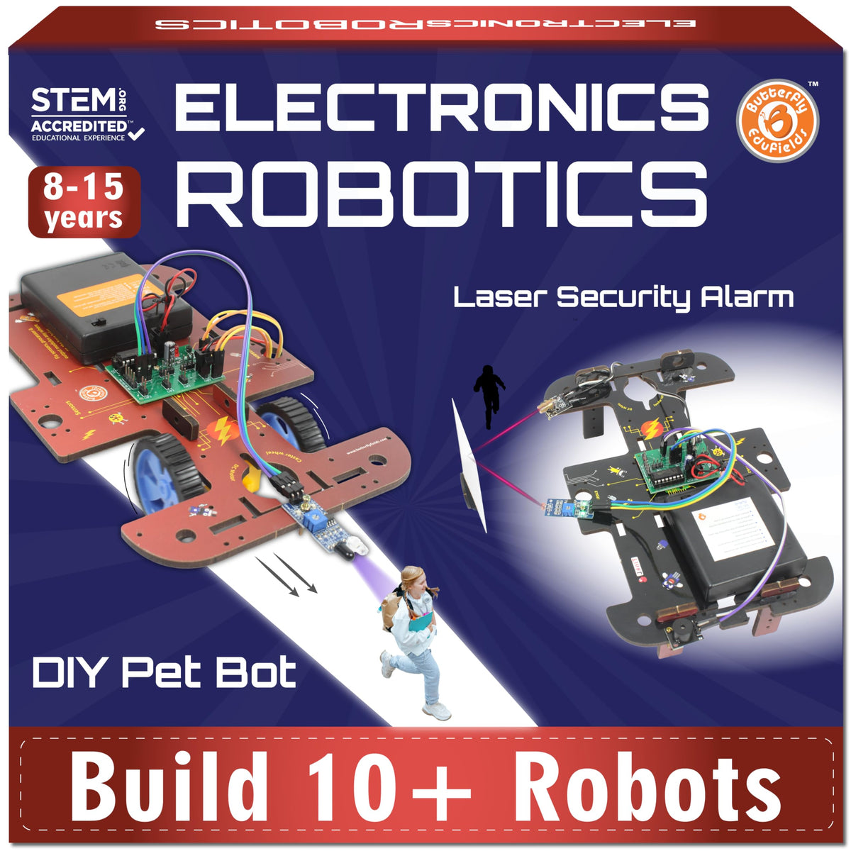 Butterfly EduFields 10-in-1 STEM Robotics Kit for Kids Ages 8-14 | Electronics & Engineering Science Kit with Circuit Board Projects | Educational Robot Building Kit