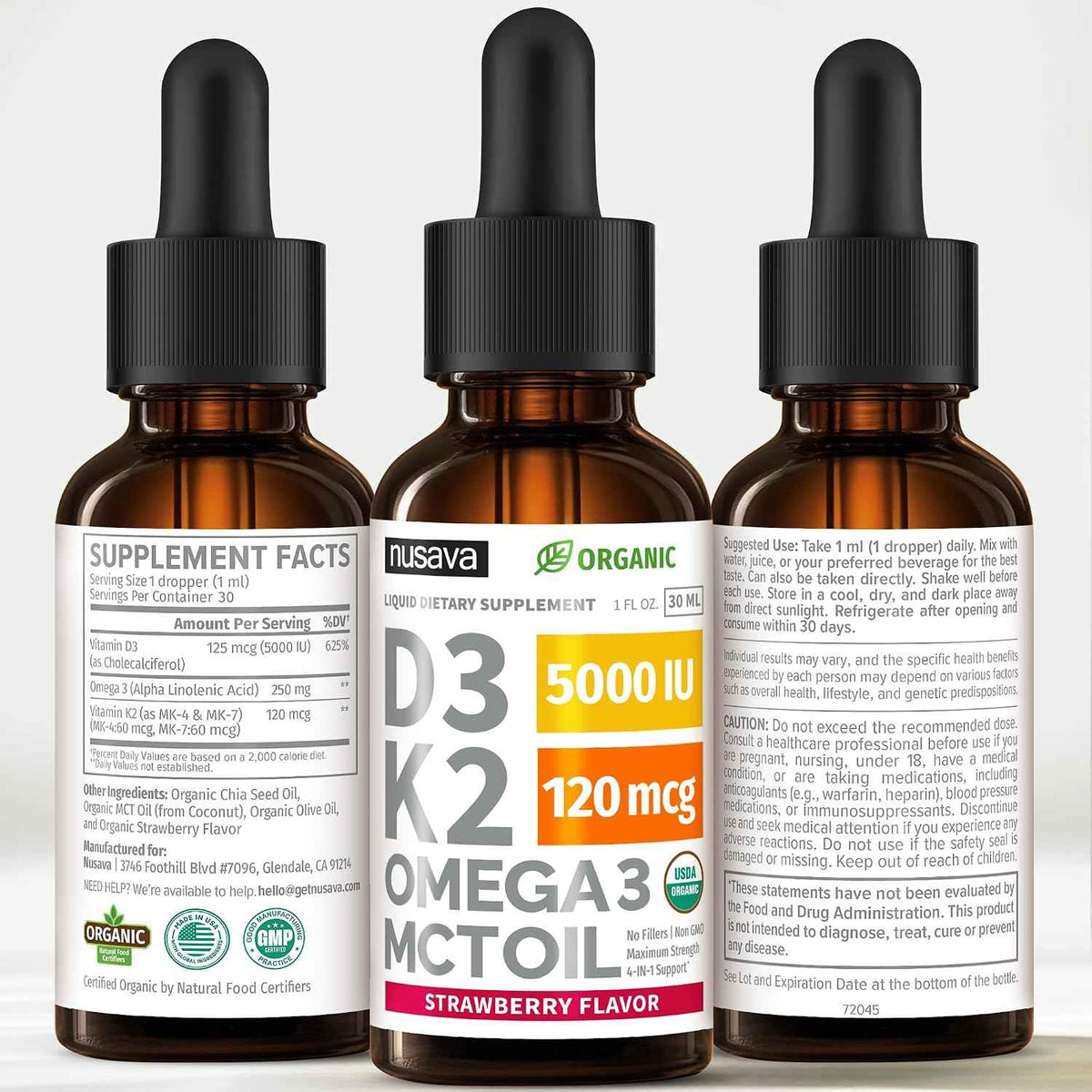NUSAVA Vitamin B12 Liquid Drops and Strawberry Flavored D3 K2 Bundle - Daily Wellness Liquid Vitamins for Energy & Immune Support - Non-GMO, Gluten-Free, 2pk Each
