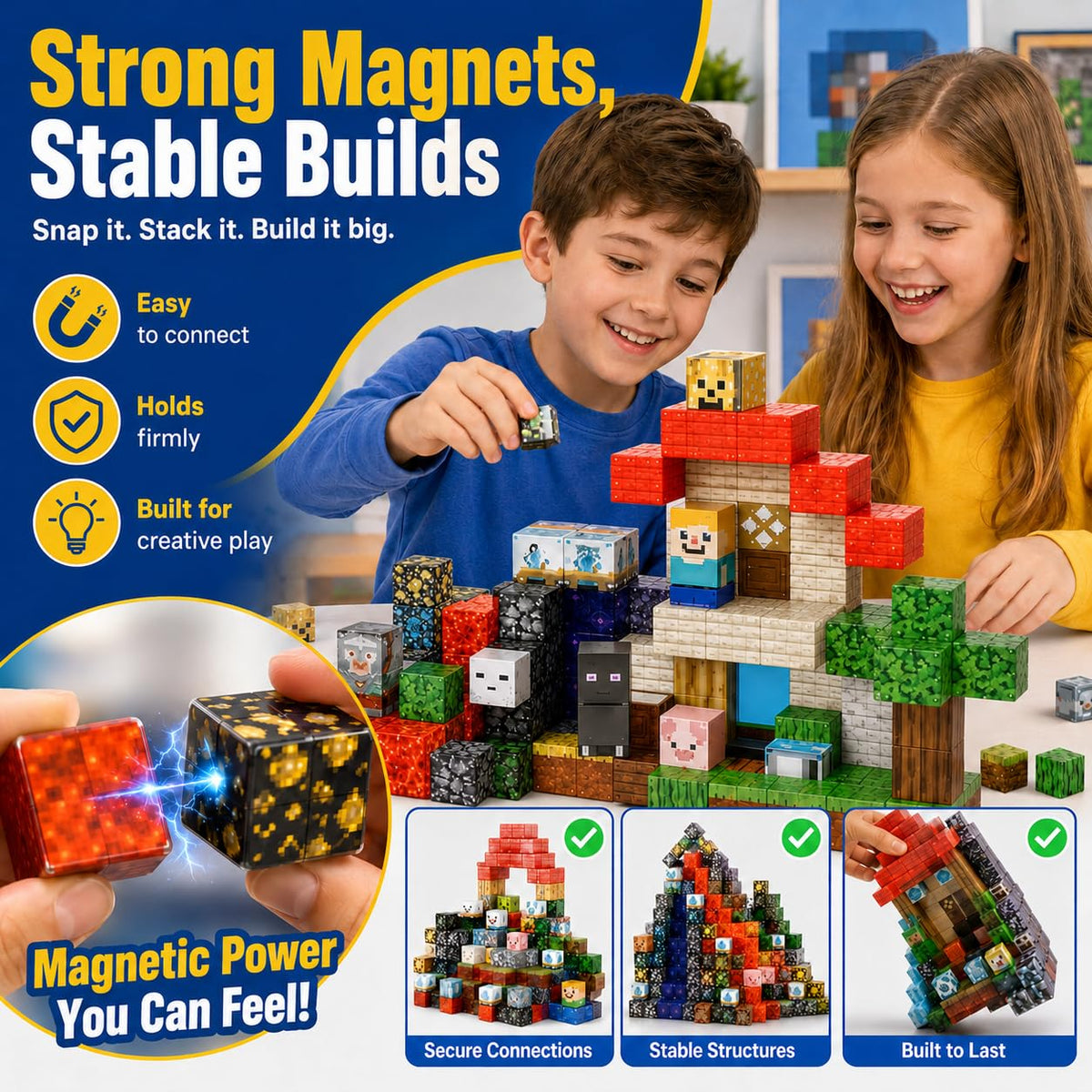 Magnetic Building Blocks 150PCS, 0.8in Stacking Cubes STEM Toy Kids Ages 3+