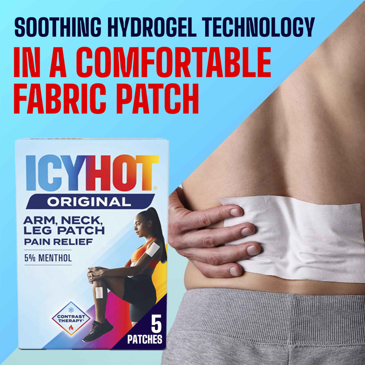 Icy Hot Original Pain Relief Patch, Medium Size Fabric Patches for Arm, Neck and Leg with Menthol 5%, Ice and Heat Contrast Therapy for Backaches, Joints, Muscle Strains and Arthritis, 5 ct.