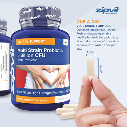 Probiotic 6 Billion Multi-Strain Live Bio Cultures Complex with Prebiotic, 60 Vegetarian