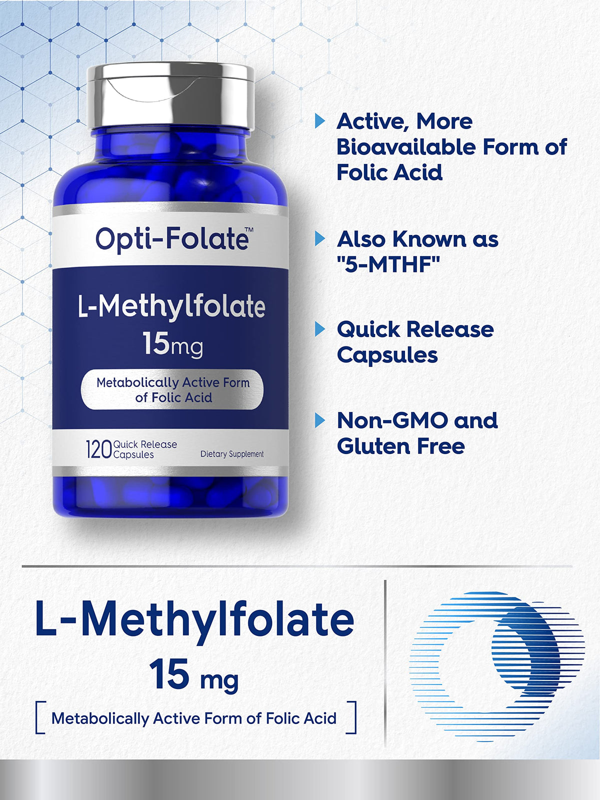 Carlyle L Methylfolate 15mg | 120 Capsules | Value Size | Max Potency | Optimized