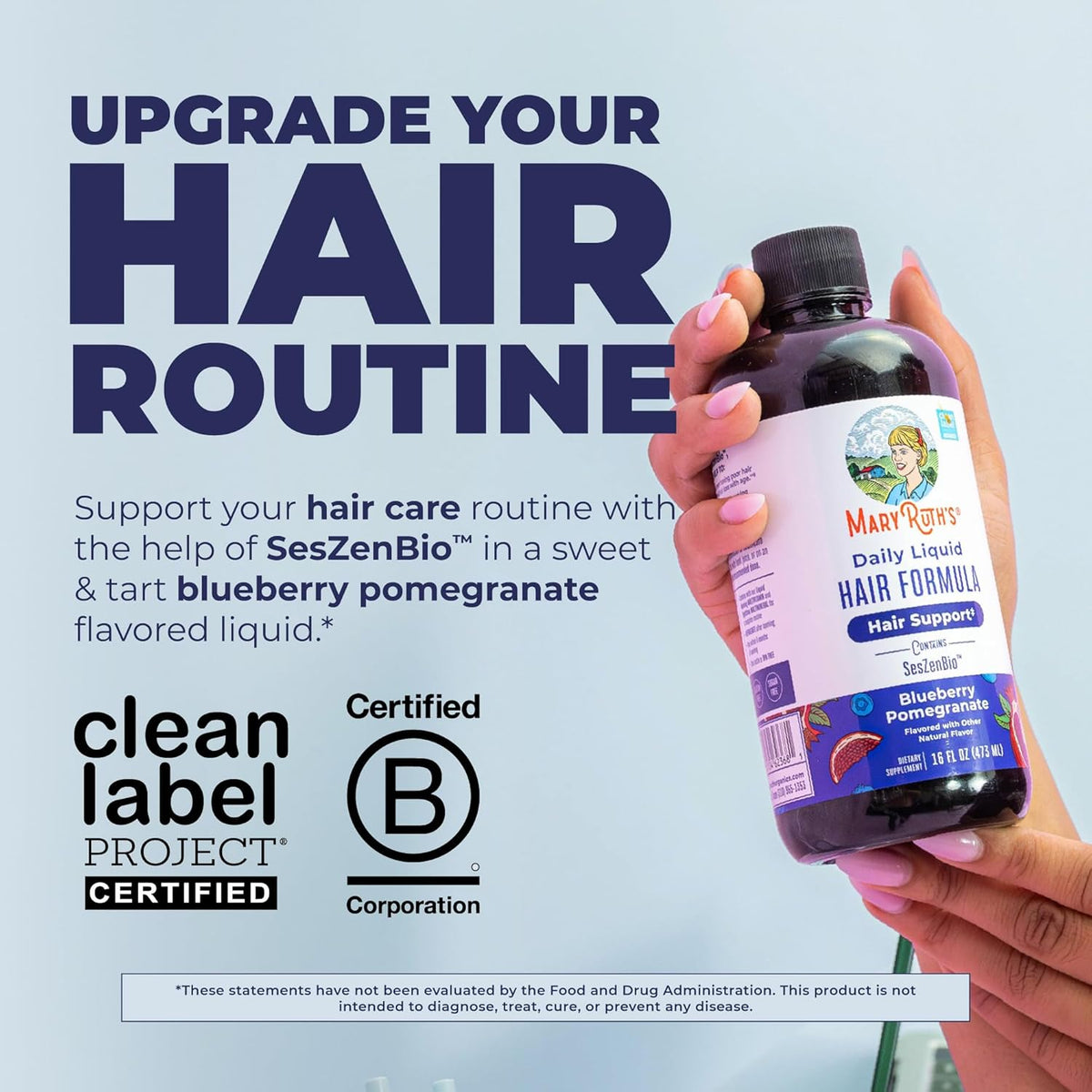 MARYRUTH'S Daily Liquid Hair Formula - With 500 mg SesZenBio + 2,500 mcg Biotin - Vitamin C - Thicker, Stronger Hair for Women - Hair, Skin, & Nail Health - Collagen Production - 16 Fl Oz