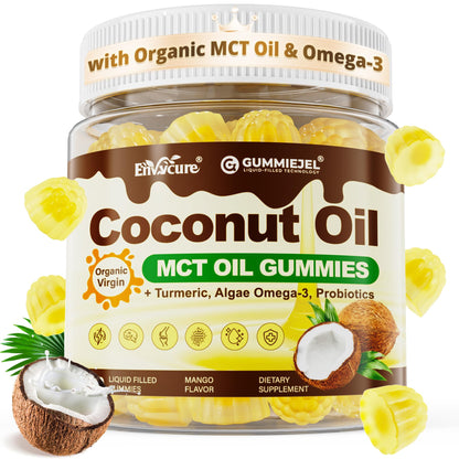 MCT Oil Organic Gummies, Coconut Oil + Omega-3, Turmeric, Probiotics, 60Ct