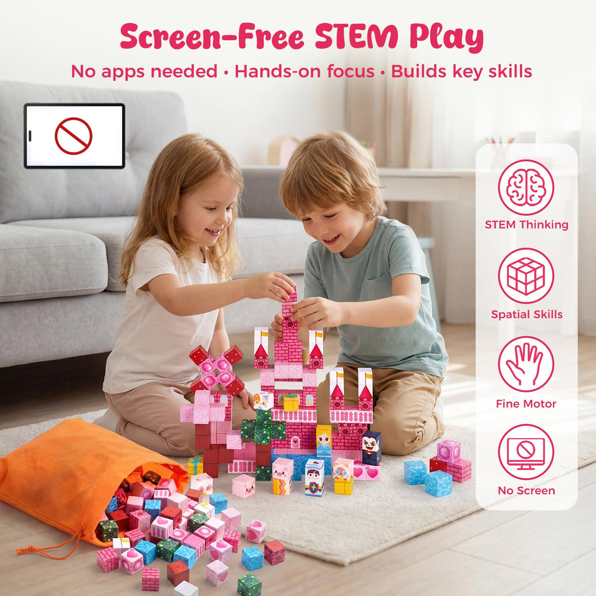 3 otters Magnetic Blocks 150PCS, Princess Castle Magnet Cubes STEM Montessori Building Toys for Girls, Sensory Gifts for Kids Birthday