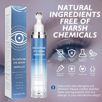 Caffeine & Retinol Eye Cream with 360° Massage Roller (15ml)