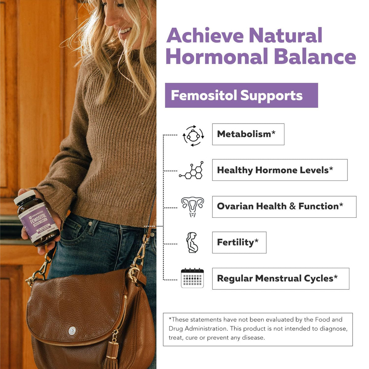 Femositol Myo-Inositol & D-Chiro Inositol Complex Supplement - Clinically Validated 40:1 Ratio (Vitamin B8) - Hormonal Balance & Healthy Ovarian Function Support (90 Capsules - 30 Servings)
