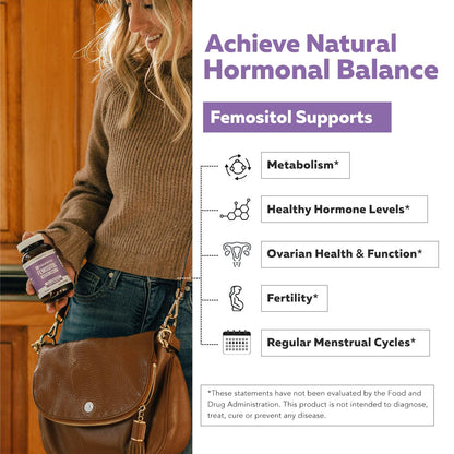 Femositol Myo-Inositol & D-Chiro Inositol Complex Supplement - Clinically Validated 40:1 Ratio (Vitamin B8) - Hormonal Balance & Healthy Ovarian Function Support (90 Capsules - 30 Servings)