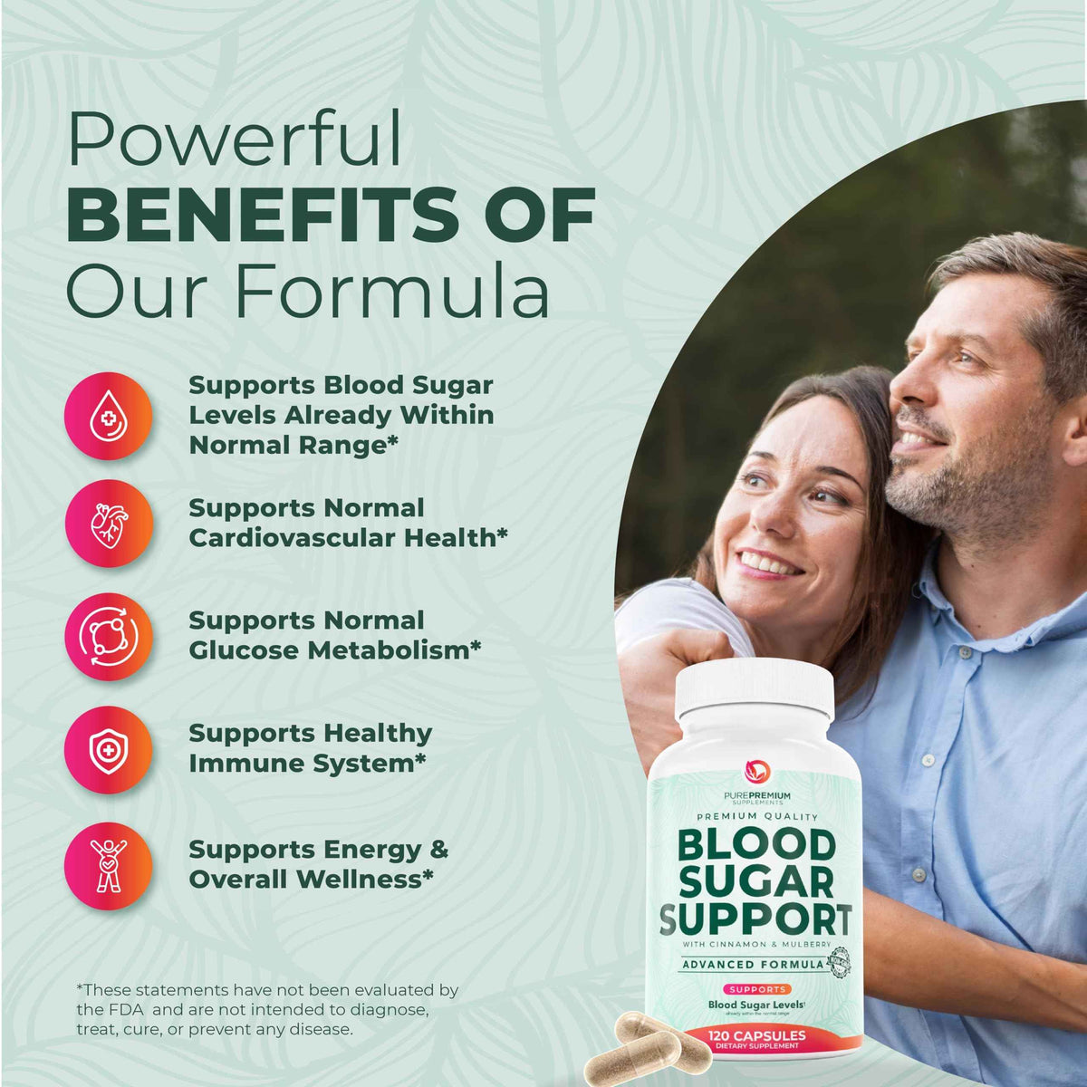 PurePremium Normal Blood Sugar Support Supplement - 20 Active Ingredients Complex to Support Blood Sugar Levels Already in The Normal Range - with Cinnamon
