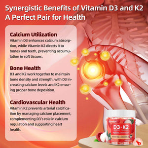 Vitamin D3 K2 Gummies w/Magnesium Sugar Free - 90 Count - D3 Vitamin 5,000 IU + K2(MK-7) 100 mcg - Vegan K2 D3 Vitamin Supplement, Highly Absorbent Supports Bone
