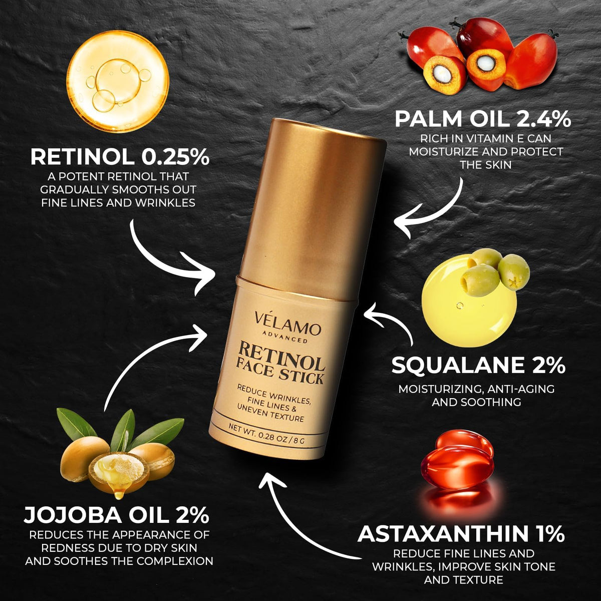 VELAMO ADVANCED Retinol Face Stick (0.28 oz) - Anti-Aging Treatment for Wrinkles, Fine Lines & Uneven Skin Texture