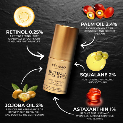 VELAMO ADVANCED Retinol Face Stick (0.28 oz) - Anti-Aging Treatment for Wrinkles, Fine Lines & Uneven Skin Texture