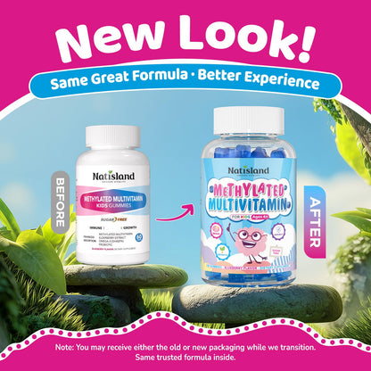 Kids Methylated Multivitamin - MTHFR Multivitamin for Kids & Teens 4+, L Methylfolate & B12, 13 Vitamins, Vegan Omega-3, Zinc, Probiotics & Elderberry, Immune Support, Brain Health, Sugar-Free