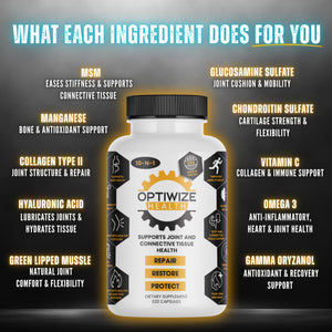 OptiWize 10-N-1 Joint Support Hydrolyzed Collagen,MSM, Hyaluronic Acid, Glucosamine,Chondroitin & More- Targets Joint Discomfort, Improves Mobility & Flexibility 320 Caps for Men & Women Made in USA OptiWizeBuy Supplements Australia