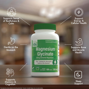 Magnesium Glycinate - Muscle, Nerves, Relaxation & Sleep Supplement | 200mg Elemental Magnesium Fully Reacted Chelated | Gentle on the Stomach | Non-GMO 120 Tablets | by Health Thru Nutrition Health Thru NutritionBuy Supplements Australia