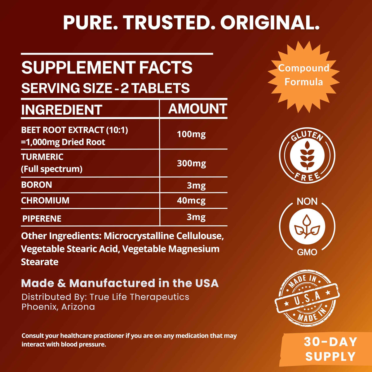 Body Support Tablets - Beet Root Extract, Turmeric Boron & Chromium - Supports Inflammation, Circulation, Hormonal Balance & Metabolic Function - 60ct - 30 Servings