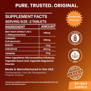 Body Support Tablets - Beet Root Extract, Turmeric Boron & Chromium - Supports Inflammation, Circulation, Hormonal Balance & Metabolic Function - 60ct - 30 Servings