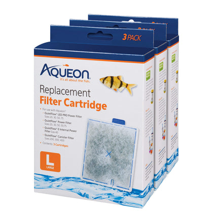 Aqueon Aquarium Fish Tank Replacement Filter Cartridges, Large - 3 Pack - Fish tank filter cartridge with activated carbon, rinse-install tab, change every 4 weeks, fits canister filter 200-400