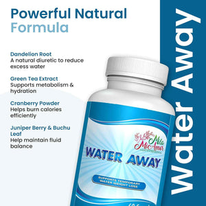 Water Away Natural Diuretic Capsules - Beat Bloating & Water Retention, Support Fluid Balance & Boost Energy with a Gentle Formula of Vitamins, Minerals, Herbs & Roots - 60 Capsules for a Slimmer You