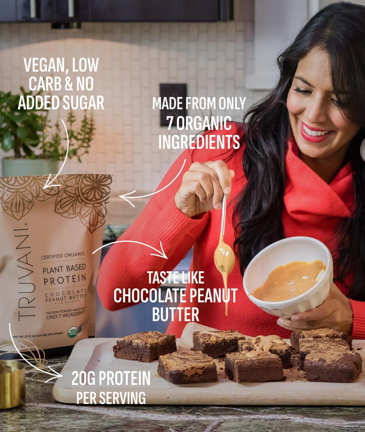 Truvani Organic Plant Based Protein Powder - Strawberry - 10 Servings - Vegan - 20g Pea Protein - Single Serving Travel Packets - Keto - Gluten & Dairy Free - Low Carb