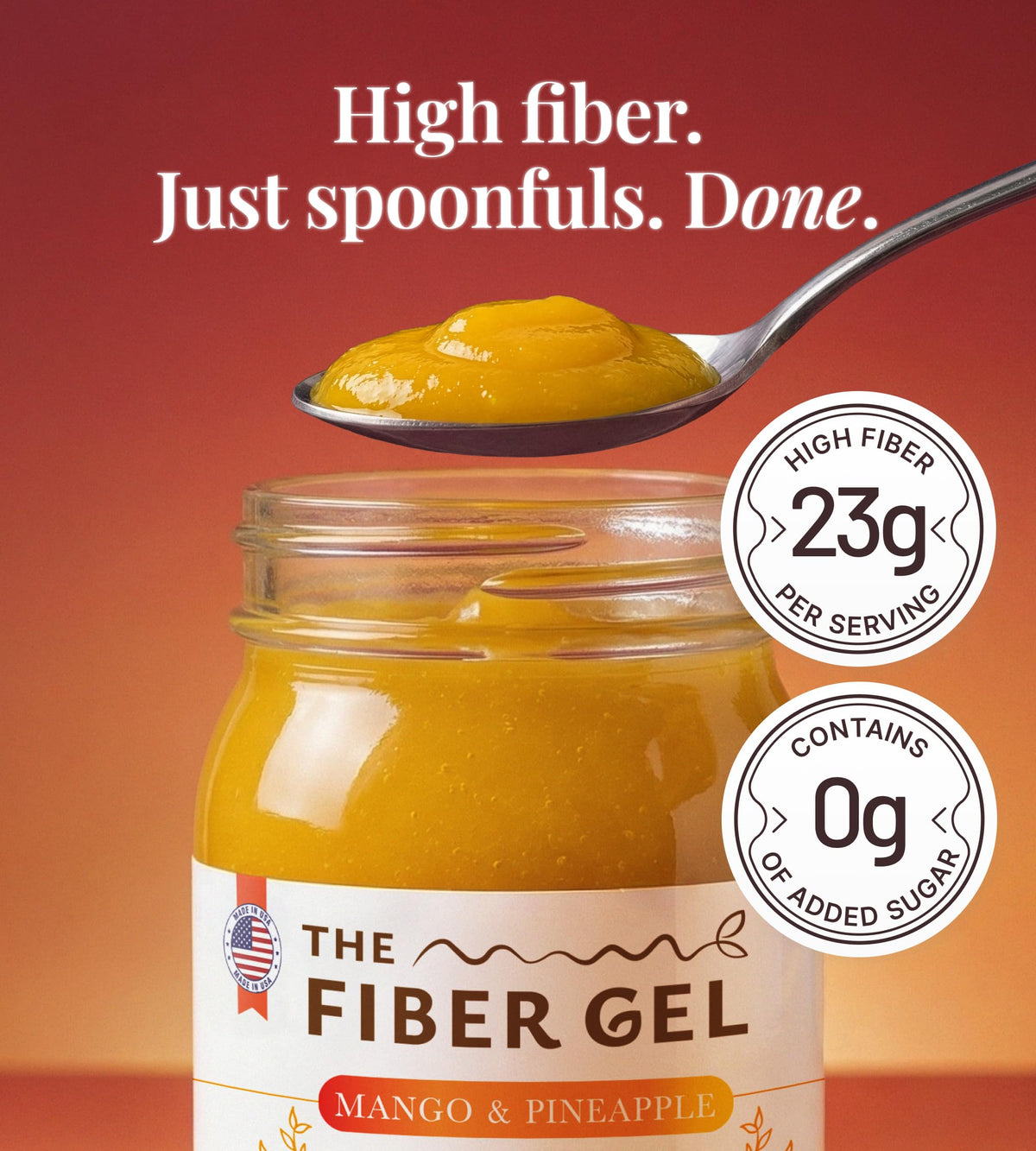 The Fiber Gel High Dietary Fiber Prebiotic Gel Formula — 100% Natural & Clean Label — Plant-Based Psyllium Husk & Inulin Complex — Keto Friendly, Vegan, No Added Sugar — Mango&Pineapple, 16 oz