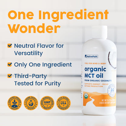 NativePath MCT Oil, Organic, C8 & C10, Flavorless, 30 Servings
