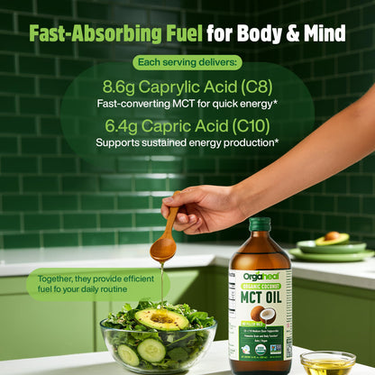 Orgaheal Organic MCT Oil from Pure Coconut with C8 & C10 | Glass Bottle | 16.9 fl oz (500 ml) | Rapid Keto | Brain & Body Fuel | USDA Organic Certified | Vegan, No Fillers