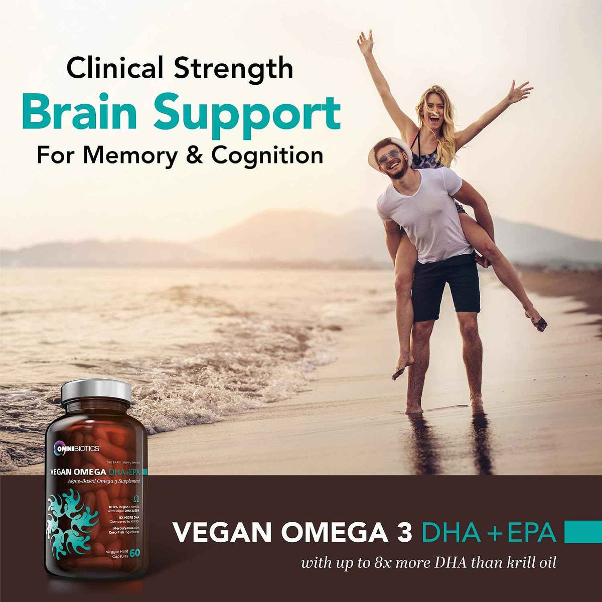 OmniBiotics Vegan Omega 3 DHA EPA Supplement - MD-Certified Prenatal Supplement with 8X More DHA Than Krill Oil, Fish-Free, Non-GMO - 60 Vegan Capsules