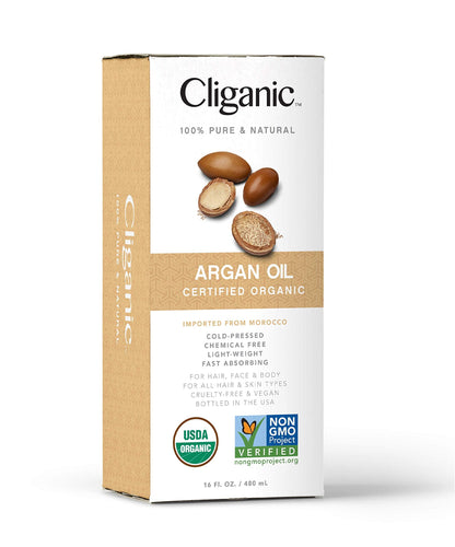 Cliganic Organic Argan Oil 16oz with Pump, 100% Pure | Bulk for Hair, Face & Skin