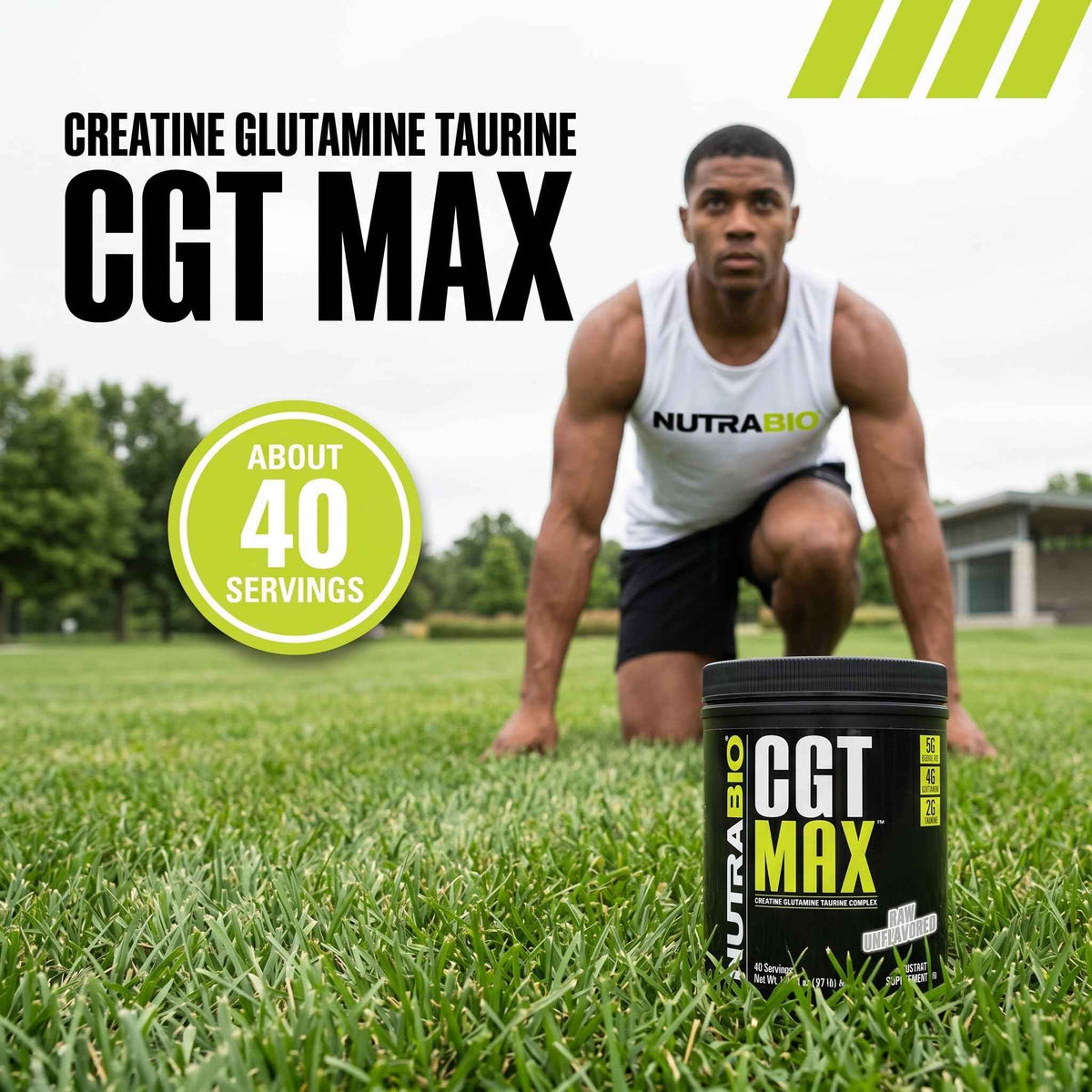 NutraBio CGT-MAX Powder- Creatine, Glutamine and Taurine to Support Muscle Recovery and Strength - 40 Servings - Unflavored