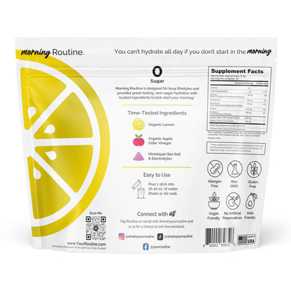 ROUTINE Morning Daily Hydration - Electrolyte Powder Packets - Lemon, Apple Cider Vinegar & Sea Salt Drink Mix - Sugar-Free, Keto & Paleo-Friendly - 3rd-Party
