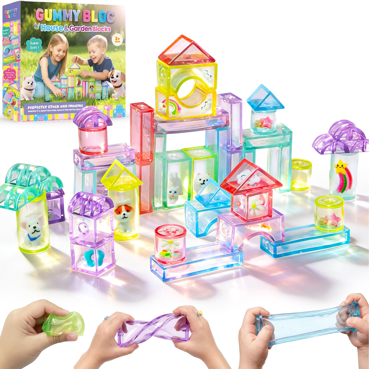 33PCS Soft Sensory Building Blocks for Toddlers, House Garden Gummy Bloc