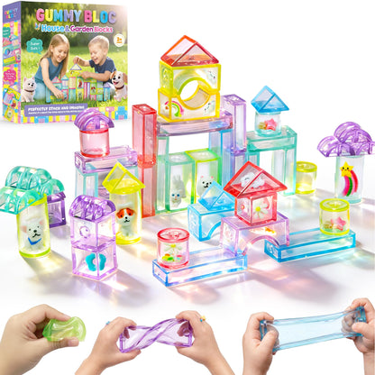 33PCS Soft Sensory Building Blocks for Toddlers, House Garden Gummy Bloc
