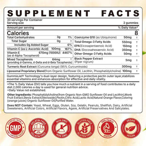 Liposomal Vitamin E Gummies 1000IU - Natural Forms of Vitamin E, with Mixed Tocopherols - 8-in-1 Antioxidant Formula with CoQ10, Omega-3, Vitamin C & Turmeric - for Skin, Eye, Immune & Brain, 1 PACK