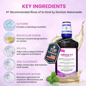 Recommended by 1,000s of Dental Professionals Because it Simply Works Better. Professional Strength ioRinse RTU. Powerful, Long-Lasting, Breath freshening that You Can Trust. Soft Mint 16.9 oz
