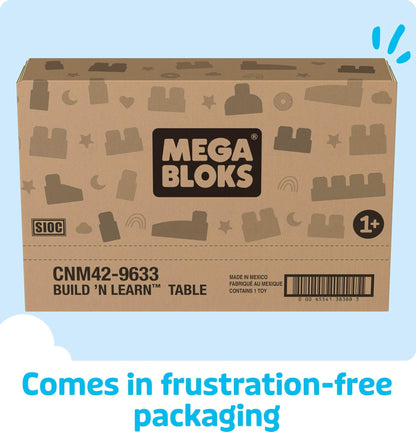 MEGA BLOKS First Builders Build 'n Learn Table Toddler Blocks Toy Set, Blue