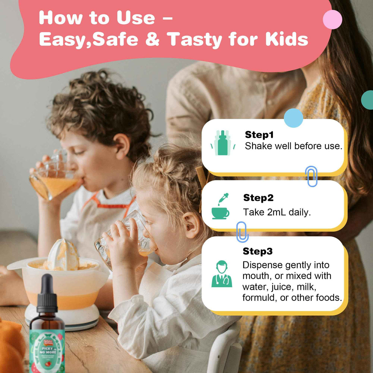 Well&Whole Sulforaphane Kids Liquid Supplement - Pick No More Broccoli Sprout Extract Drops, Hidden Greens for Picky Eaters, Daily Nutrition Support, Sugar-Free, Vegan, 60mL
