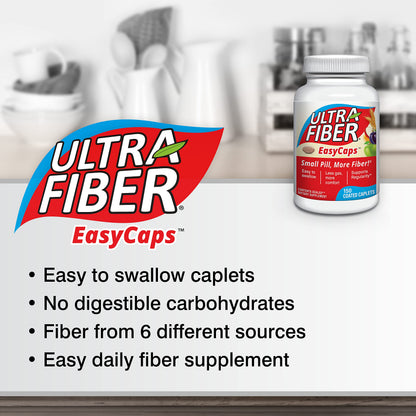 Ultra-Fiber Caplets – High-Fiber Supplement for Regularity – 48% More Fiber per Caplet – Soluble & Insoluble Fiber Blend – Easy-to-Swallow Coated Caplets – 150ct