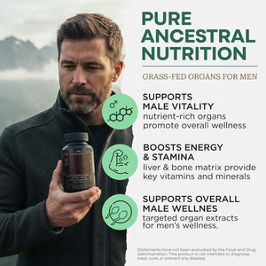 Wild Grass Fed Beef Organ Supplement for Men - Complete Ancestral Nutrition Complex with Beef Liver, Testicle, Prostate & Bone Matrix - Organ Meat Supplements - 30 Day Supply