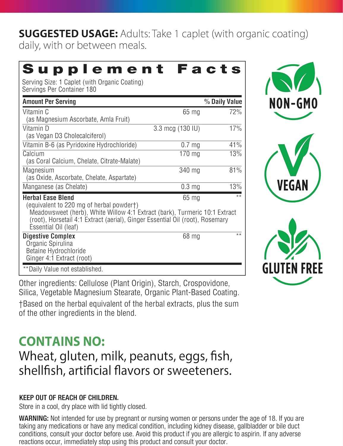 Rainbow Light Magnesium Calcium + Supplement - 180 Tablets - Real Food Nutrients & Digestive Complex - Supports Healthy Magnesium Levels, Bones & Muscles