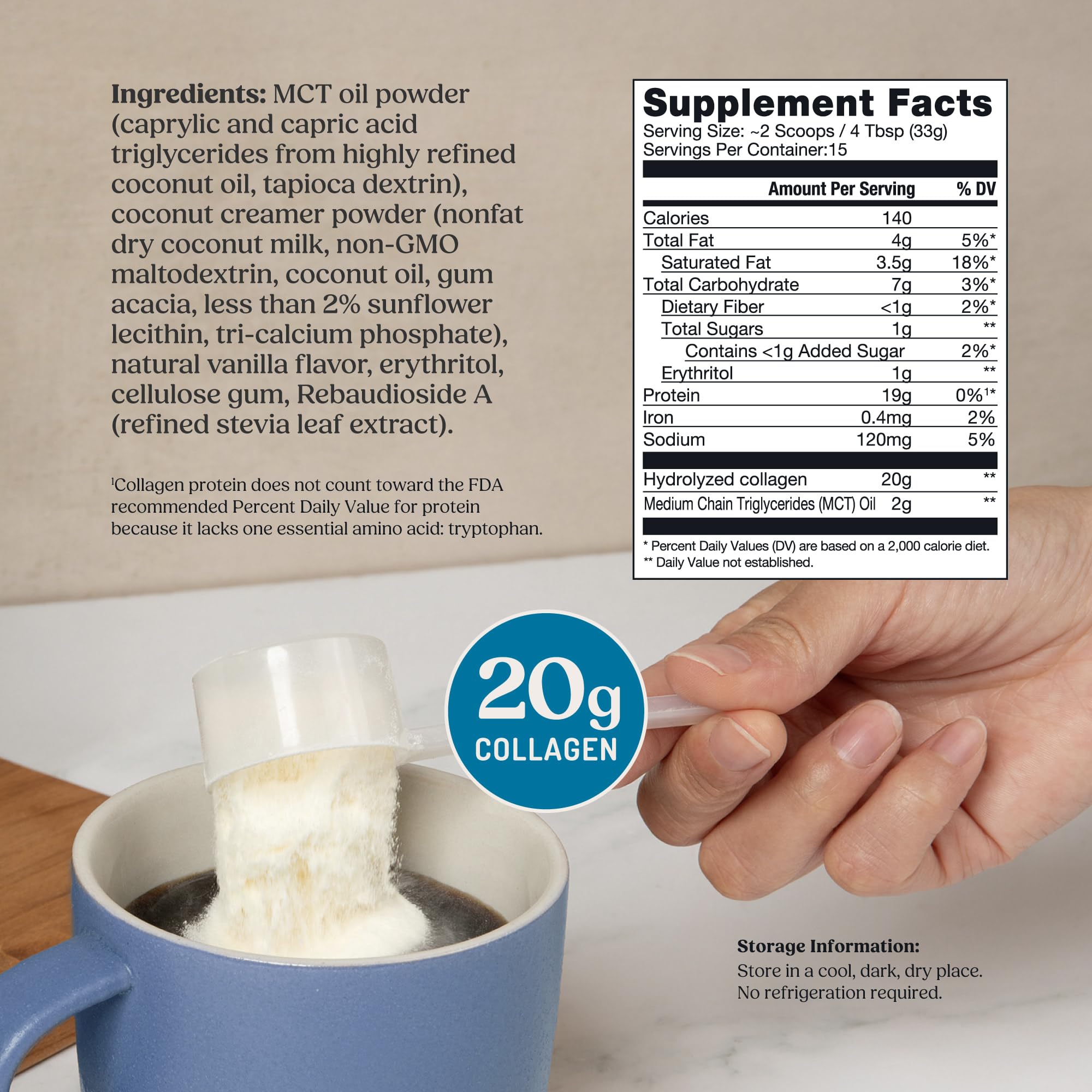 Bulletproof Vanilla Collagen Peptides Powder with MCT Oil, 17.6 Ounces, Grass-Fed Collagen Protein for Skin, Bones and Joints