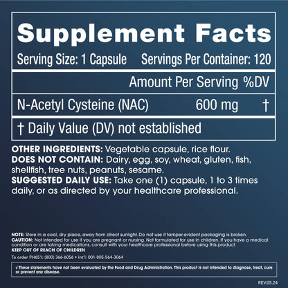 ProHealth Pure NAC - N-Acetyl Cysteine - Liver and Immune Support, Antioxidant and Glutathione Boost, Cellular Health - 600 mg per Capsule - 120 Servings - Third-Party Tested