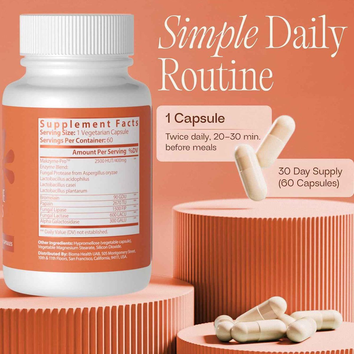BIOMA Digestive Enzymes Supplement with Probiotics & Prebiotics, Supports Digestion and Gut Health