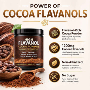 High Flavanol Cocoa Powder, Flavanol Rich Cocoa Powder– 1200mg Cocoa Flavanols - 10X More Flavanols - Supports Heart Health, Nitric Oxide & Energy