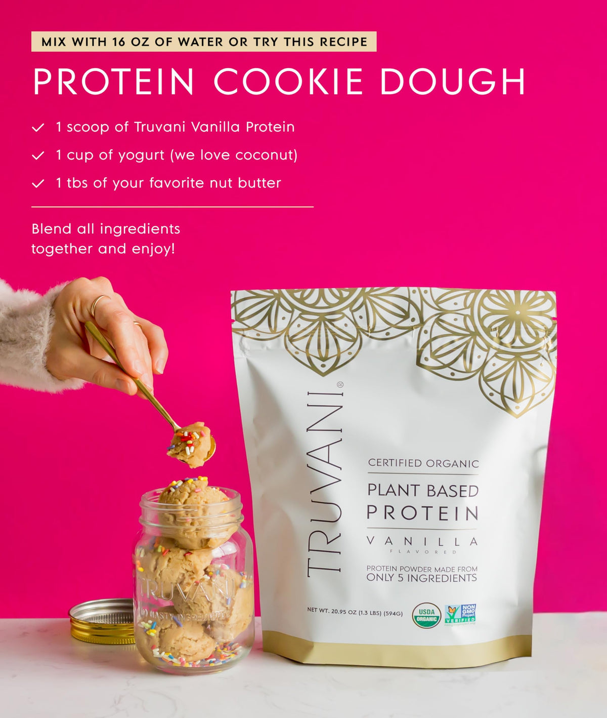 Truvani Organic Plant Based Protein Powder - Strawberry - 10 Servings - Vegan - 20g Pea Protein - Single Serving Travel Packets - Keto - Gluten & Dairy Free - Low Carb