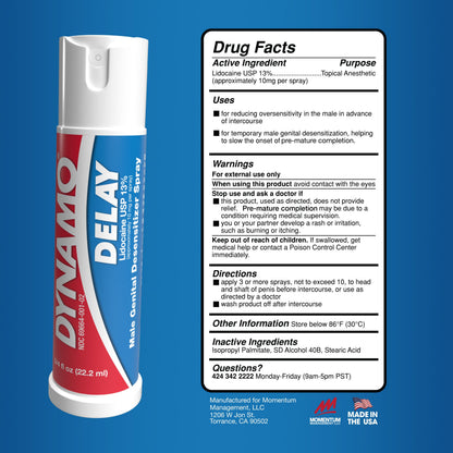 Dynamo Delay Desensitizing Spray for Men to Help You Last Longer in Bed - Reduces Oversensitivity, Prolong Climax for Him, Metered Dose, 0.75 Fl Oz (2 Pack)
